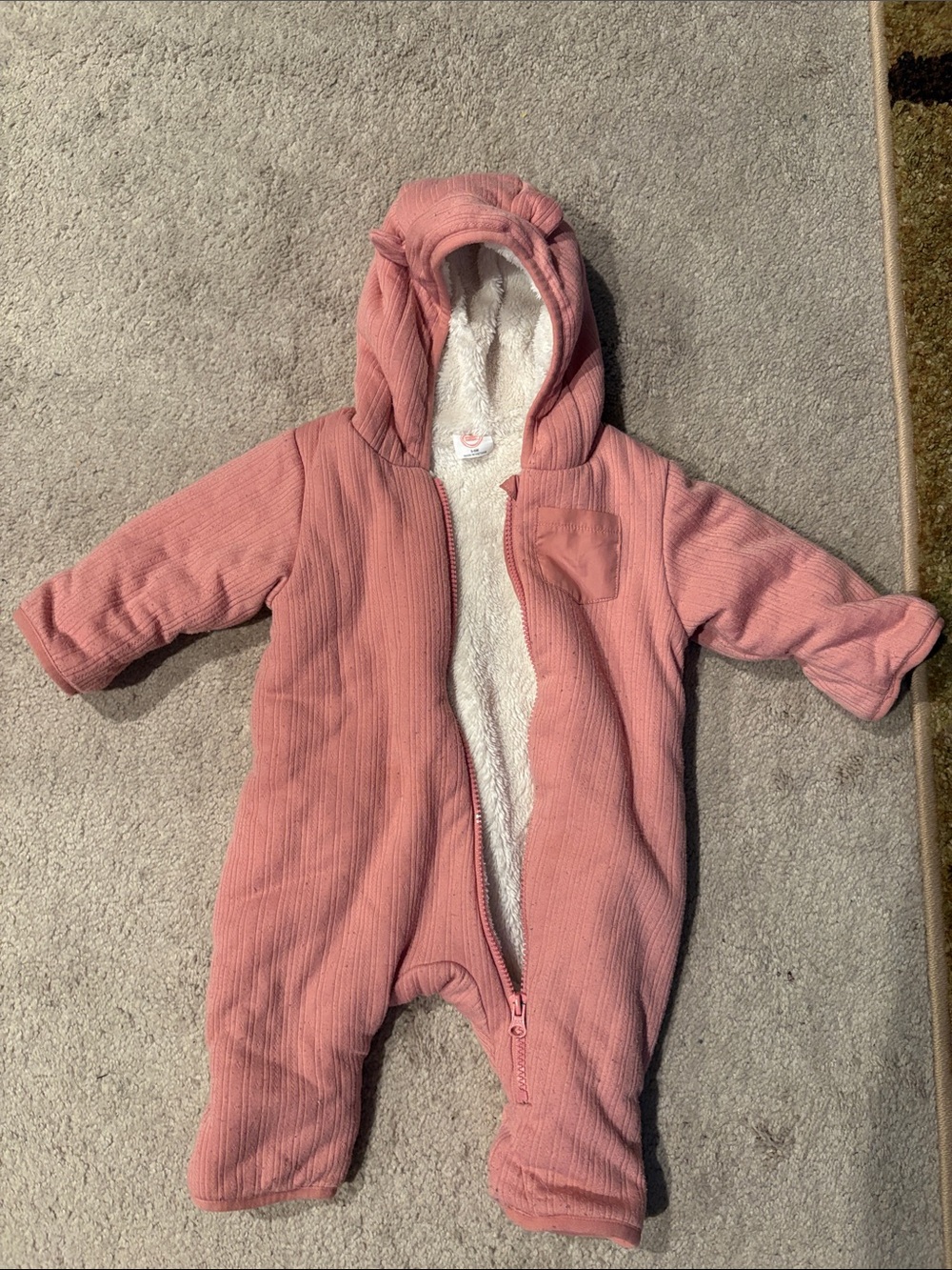 wonder nation Pink Hooded Fleece-Lined Baby One-Piece